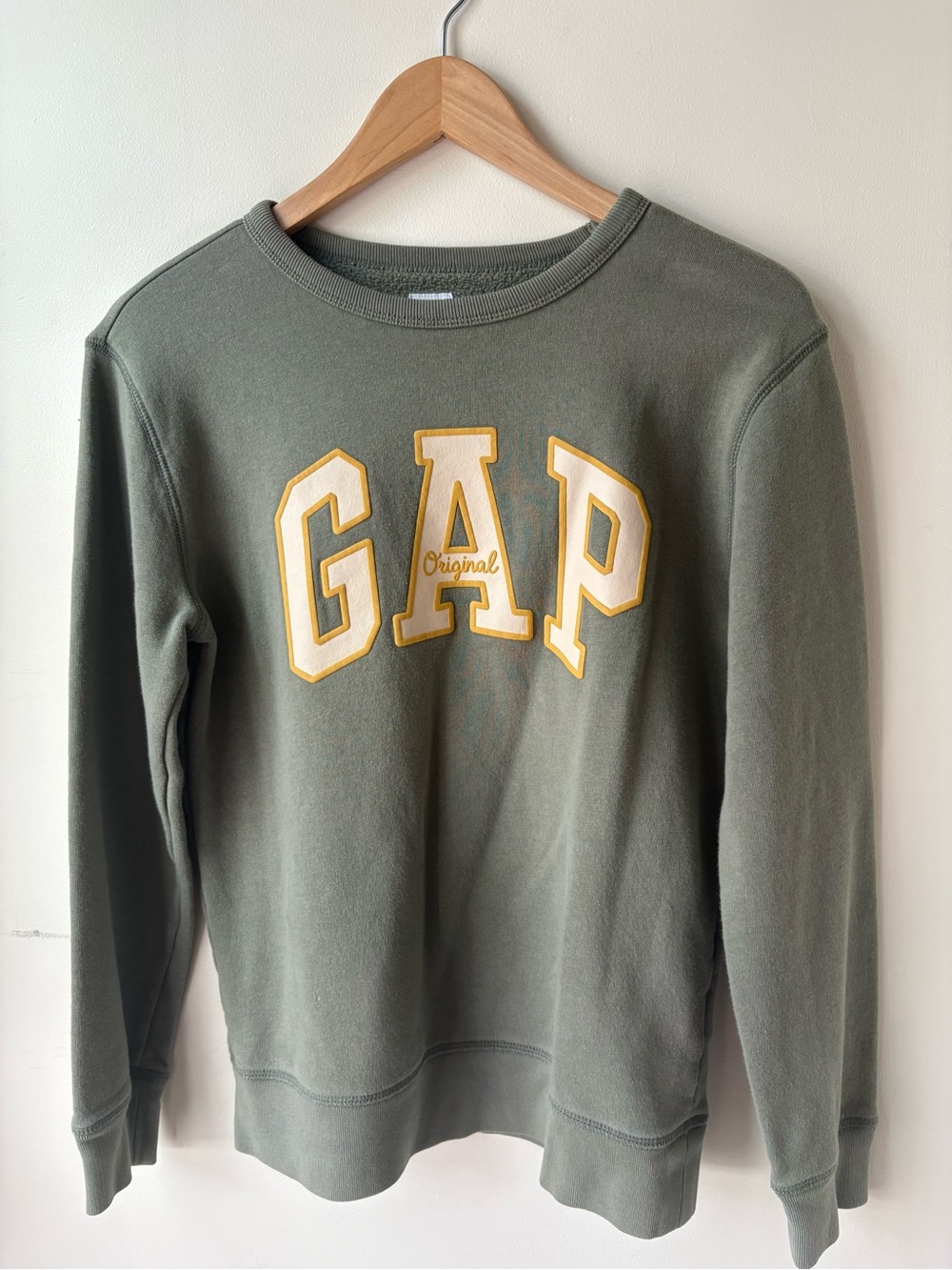 GAP Olive Green Crewneck with Yellow-Trim Logo